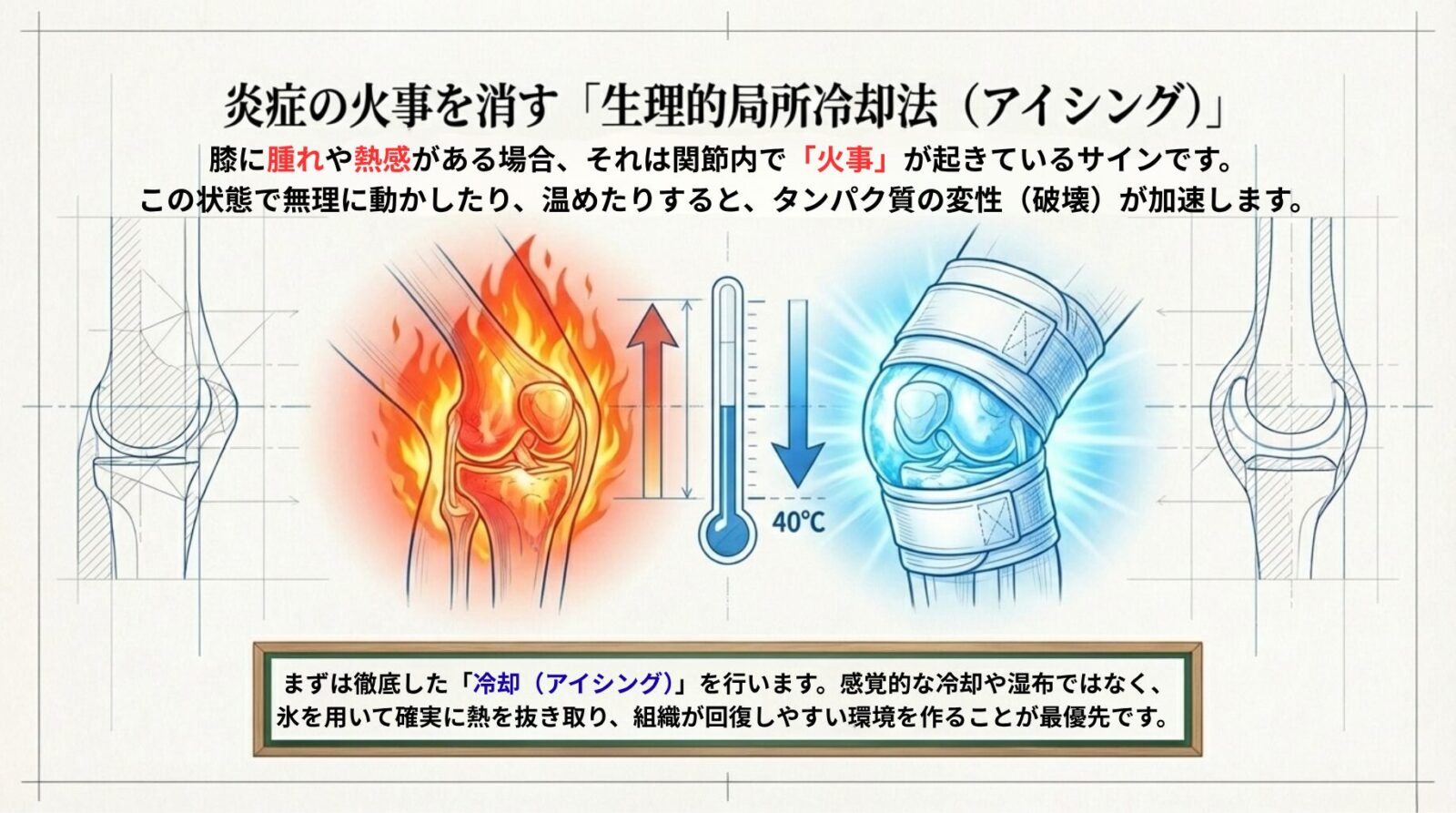 炎症を冷却で抑える生理的局所冷却法（アイシング）
