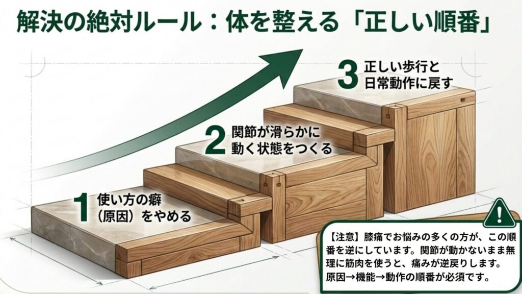 膝の痛みを治す正しい順番